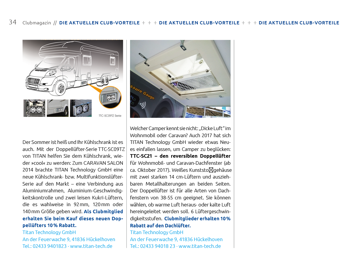 TITAN 2017 CARAVAN SALON에서 새롭게 출시된 제품 - 모터홈/캐러밴용 DIY 장착형 팬 및 뒤집어지는 이중 루프 팬