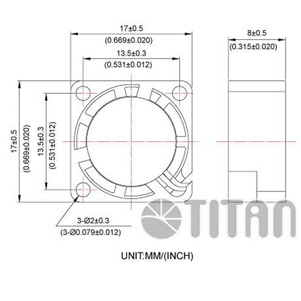 TITAN 170mm x 17mm x 8mm DC axial cooling ventilation fan dimension drawing
