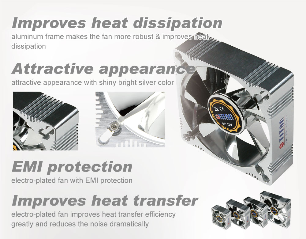 Ventilateur de refroidissement / Ventilateur de refroidissement / Ventilateur en aluminium / Ventilateur de refroidissement en aluminium / Ventilateur de protection EMI / EMI / RFI / électro-plaqué