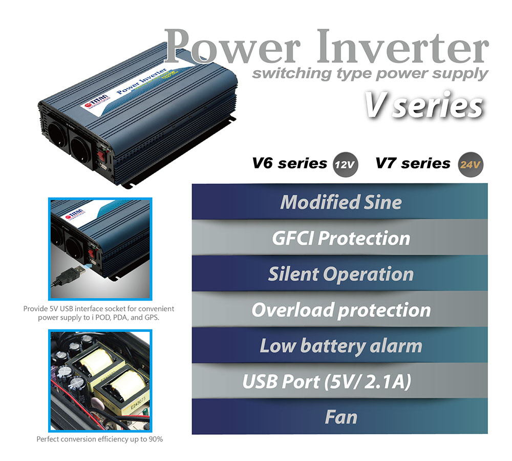 inversor de corriente para automóvil, inversor de corriente de onda sinusoidal modificada, las características diferenciales del inversor de corriente de onda sinusoidal modificada TITAN, inversor de corriente de 1000W, inversor de onda sinusoidal modificada de 1000W