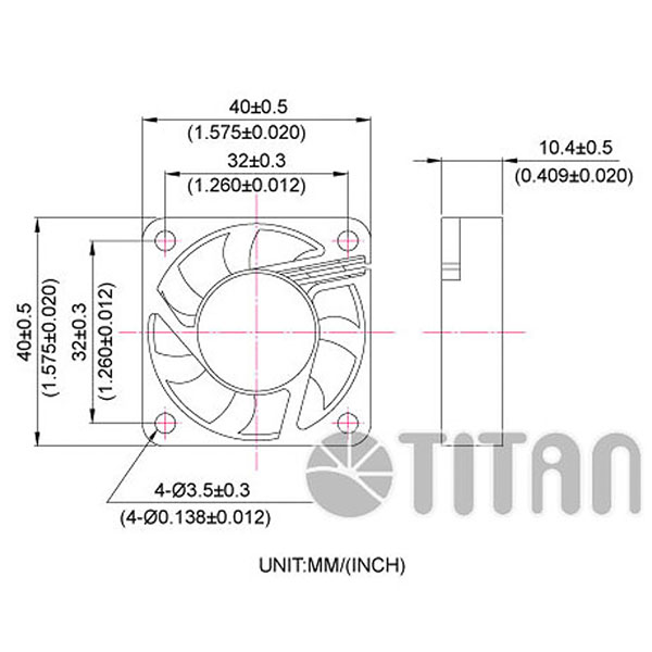 TITAN 40 مم × 40 مم × 10 مم رسم بعد مروحة تهوية تبريد محورية DC