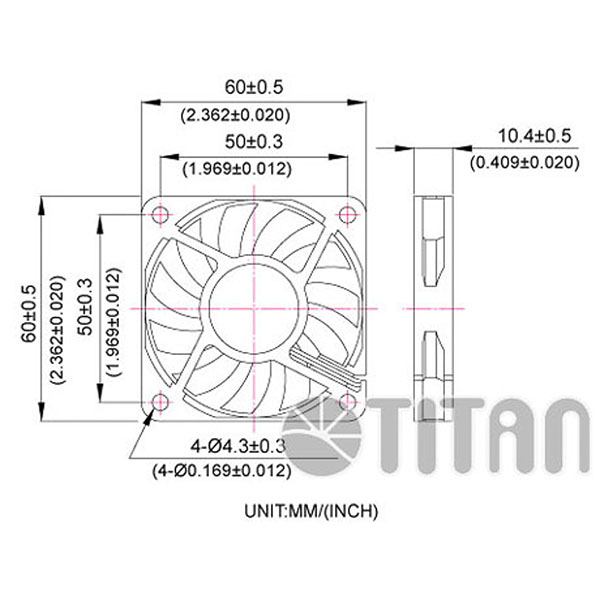 TITAN 60 مم × 60 مم × 10 مم رسم بعد مروحة تهوية تبريد محورية DC