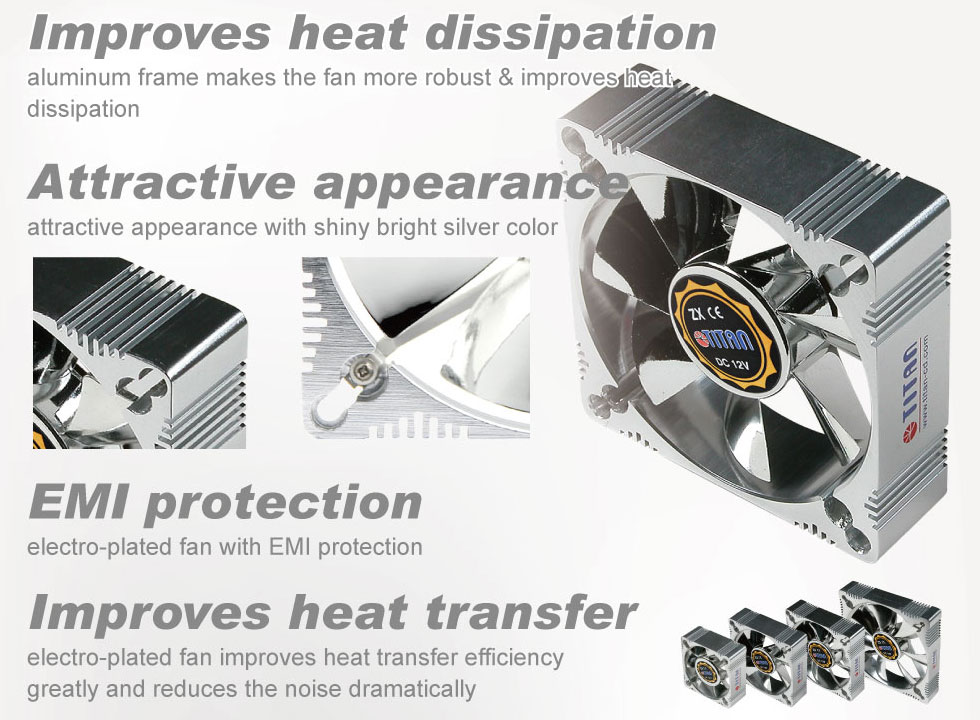 Ventilador de refrigeración / Ventilador enfriador / Ventilador de aluminio / Ventilador de enfriamiento de aluminio / Ventilador de protección EMI / EMI / RFI / electroplateado