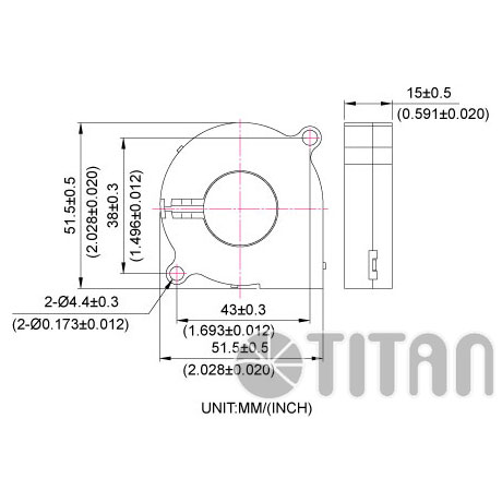 TITAN 50mmx 15mm 블로워 팬 치수 도면