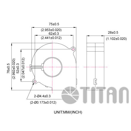 TITAN رسم بعد مروحة منفاخ بمقاس 75 مم × 30 مم