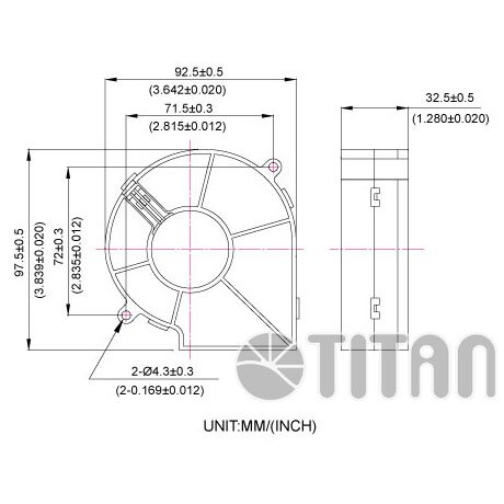 TITAN 97mm x 33mm Blazer ventilator afmetingstekening