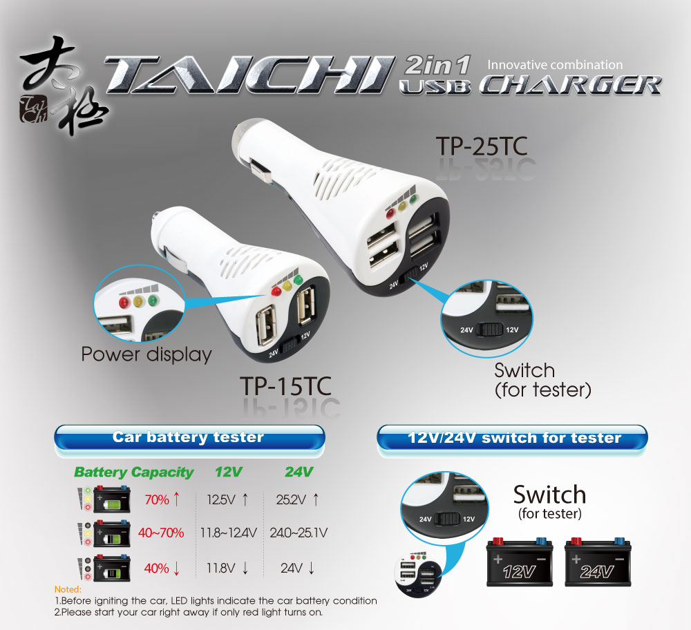 2-in-1 자동차 USB 전원 충전기