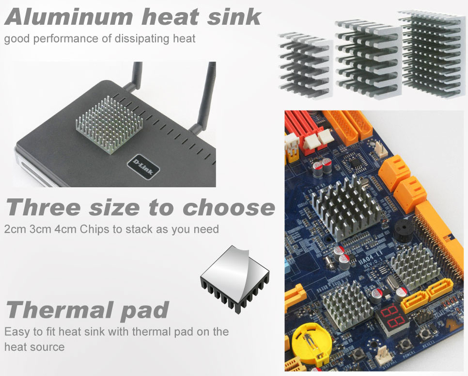 Kühlkörper/ Wärmeableiter/ Radiator-Wärmeableiter/ Kühlrippen/ Klebepad/ Klebethermopad/ Thermopad/ Aluminiumkühlkörper/ Aluminium-Wärmeableiter/ Aluminium-Wärmeableitung/ IC-Wärmeableiter/ IC-Wärmeübertragung/ Wärmeübertragung/ thermische Kühlung/ gefrorener IC/ Thermopad/ Chipsatzkühler