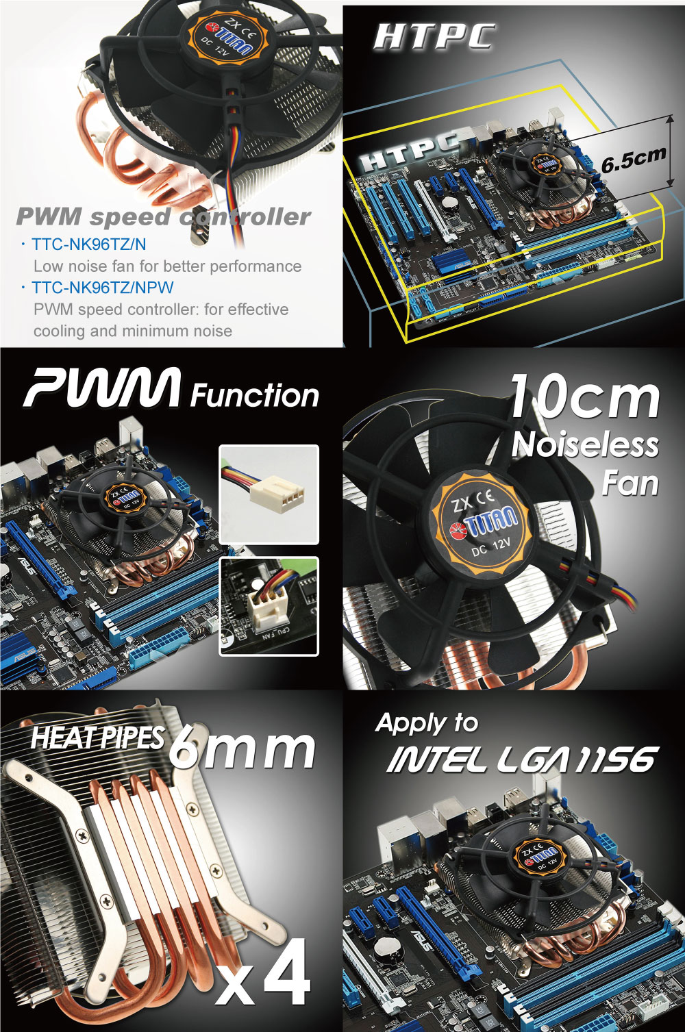 TITAN/CPU Cooler / CPU cooling / CPU frozen / frozen computer / CPU/CPU heatsink / heat sink / heat transfer / heat dissipation/dissipate heat/thermal solution/thermal transfer / thermal dissipation / thermal cooling / Cooling fan / CPU fan / silent fan / aluminum fins / cooling fins / system cooling / Intel platform / AMD platform/Intel LGA 1155 / Intel LGA1156 /Intel LGA1200