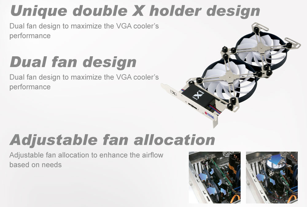 Refroidissement VGA / Refroidisseur VGA / Ventilateur de refroidissement / Ventilateurs de refroidissement doubles / Ventilateur de refroidissement double / Ventilateur de refroidissement / VGA gelé / Ventilateurs réglables / Ventilateur de refroidissement réglable