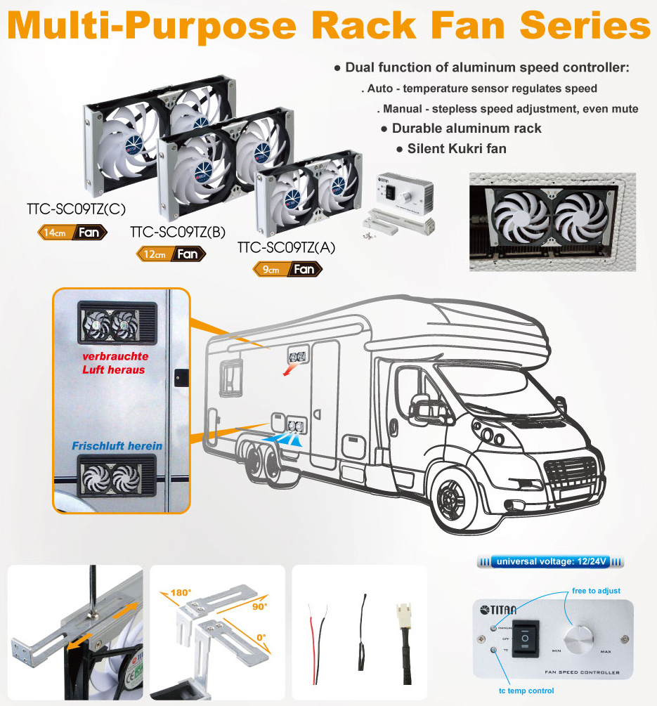 12V DC 多目的ラックマウント換気冷却冷蔵庫ファン-RVファン、冷蔵庫