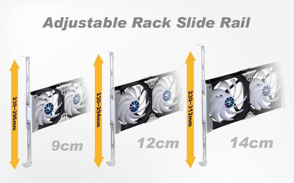 다용도 랙 마운팅 환기 냉각 캐비닛 또는 냉장고 팬은 조절 가능한 랙 슬라이딩 레일 클립이 장착되어 있습니다.
